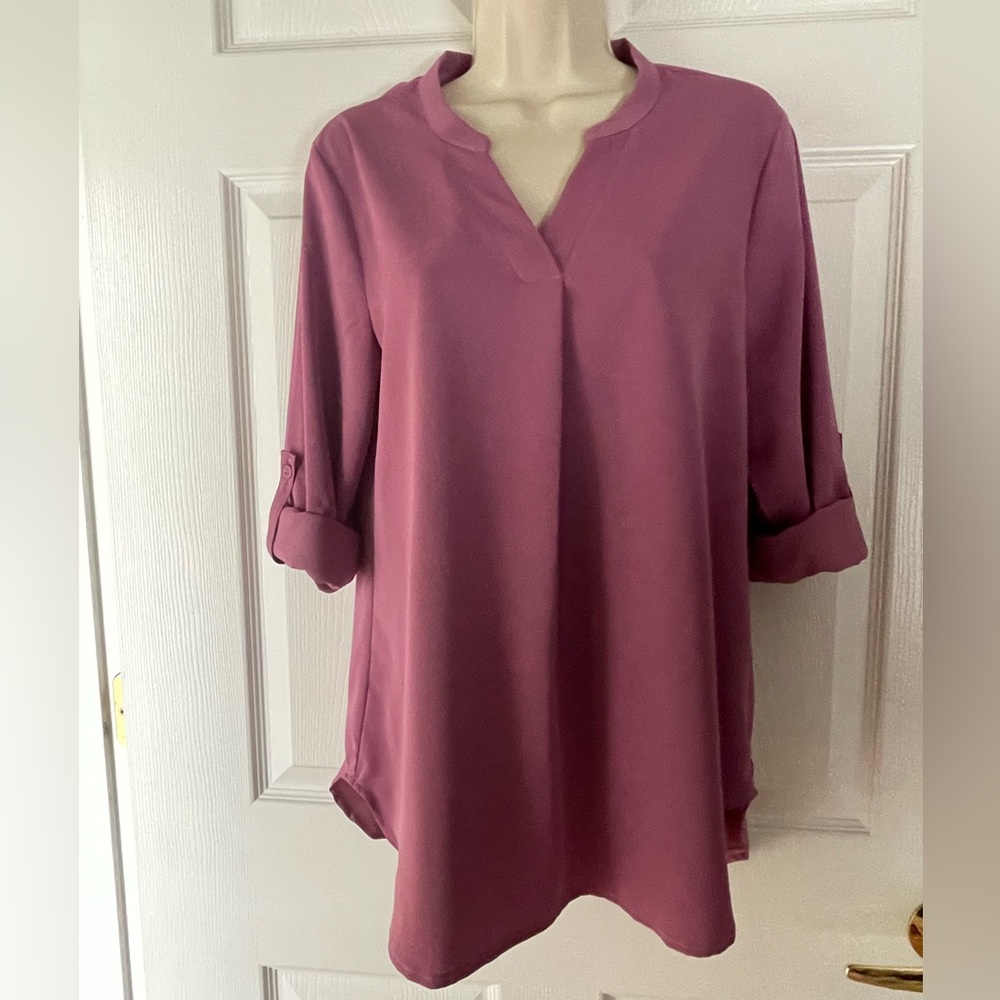 🛍️ Women's Dark Pink Polyester 3/4 Sleeve Shirt - Small